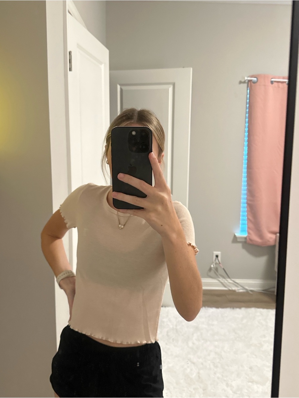 American Eagle Outfitters Cream Ribbed Tee
